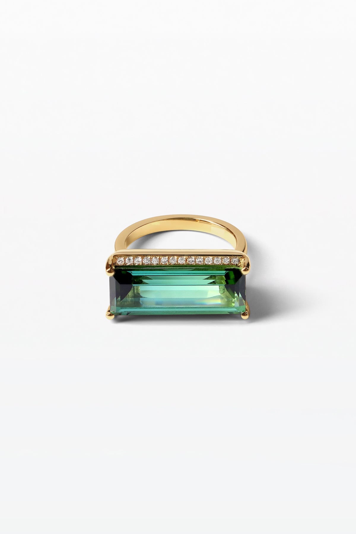 Lustre Ring Uniek ontwerp Groene Toermalijn 18K Geel Goud