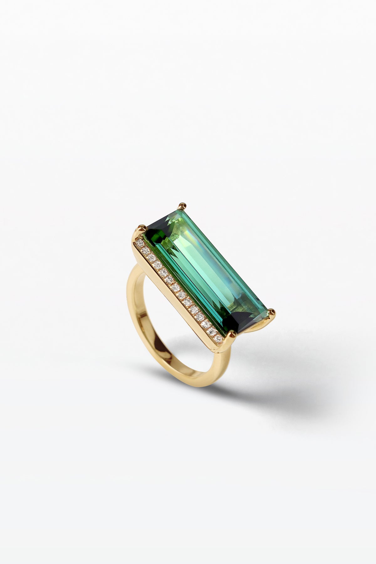 Lustre Ring Uniek ontwerp Groene Toermalijn 18K Geel Goud